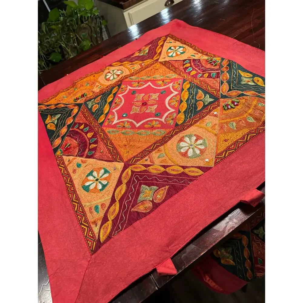Pier 1 Imports Boho Embroidered Beaded Wall Hanging Tapestry - 30x30